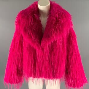 JAYLEY COLLECTION Size M Pink Fuchsia Modacrylic Faux Fur Cropped Coat